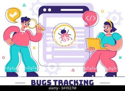 Bugs Tracking Tool Vector Illustration Featuring Mobile Phone Protection from Computer Viruses in a Website Security Flat Style Cartoon Background Stock Vector