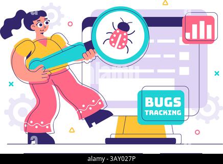 Bugs Tracking Tool Vector Illustration Featuring Mobile Phone Protection from Computer Viruses in a Website Security Flat Style Cartoon Background Stock Vector