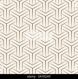 Black line interwined hexagons seamless pattern on beige background. Repeating beige pattern. Stock Vector