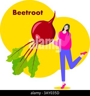 A woman holds red beet or beetroot. Isolated vector illustration. Stock Vector