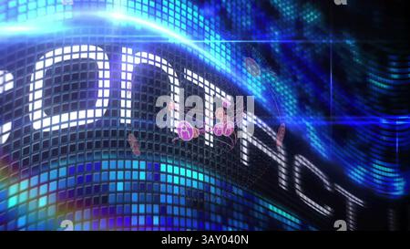 Curved LED pixel grid is displaying CONNECT text with pink avatars in flat design tech network Stock Photo