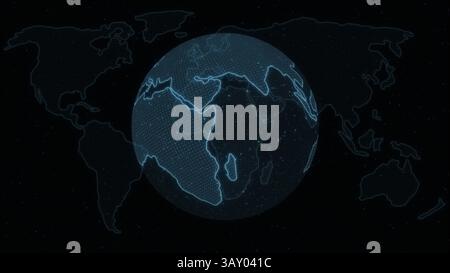 Holographic globe is glowing with dotted grid overlay in futuristic 3D render technology interface Stock Photo