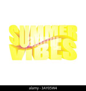 3D yellow text Summer Vibes with dynamic wave shape on white background for seasonal design and creative projects Stock Vector