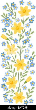 Vertical border with spring flowers. Flowers decor in flat design style Stock Vector