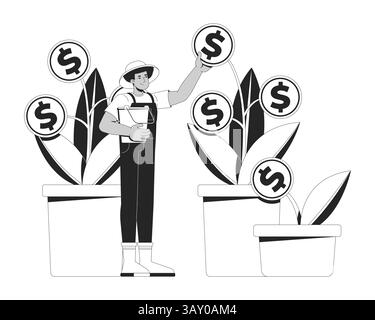 Growing money plants line illustration concept Stock Vector