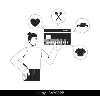 Credit card with spending categories line illustration concept Stock Vector
