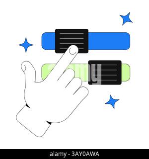 Hand interacting with sliders toggles 2D onboarding ui illustration Stock Vector