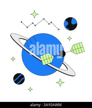 Space communication and data satellite 2D onboarding ui illustration Stock Vector