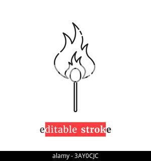 minimal editable stroke burning match icon Stock Vector