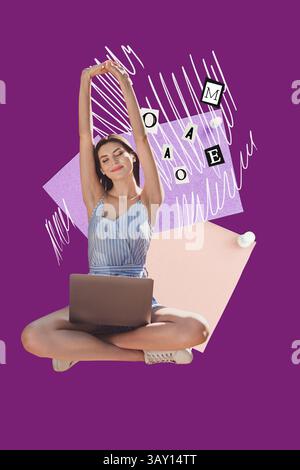 Art image collage of person with text lines memo stickers on purple background Stock Photo