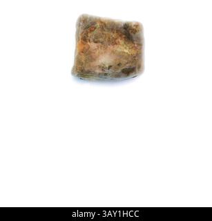 A small, irregularly shaped stone with a smooth surface, displaying a mix of earthy tones and textures, sits against a stark white background., European, Rock Specimen, Quartzite, 2 x 1 3/4 x 7/8 in., Classic art with a modern twist reimagined by Artotop Stock Photo
