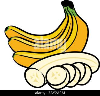 Ripe banana slices isolated on white background Stock Vector