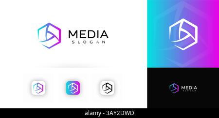 Media Logo Design With Gradient Hexagon and Play-Inspired Shape, Perfect For Video, Streaming, Or Creative Brands. Vector logotype. Stock Vector