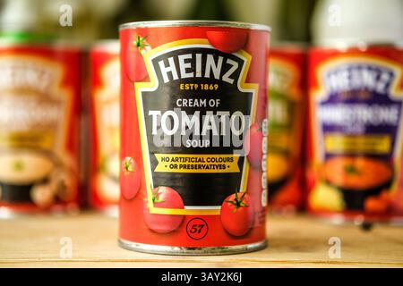 London UK, April 22 2025, Tin of Nourishing Heinz Cream of Tomato Soup Stock Photo