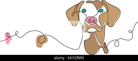 Minimalist One Line Drawing of a Dog with Color Accents Stock Vector