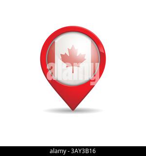 Realistic Canada flag with map pin vector illustration Stock Vector