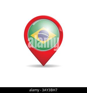Realistic Brazil flag with map pin vector illustration Stock Vector