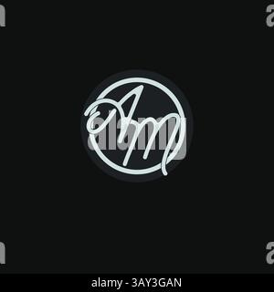 Initials AM logo monogram with simple circle line design inspiration vector graphic Stock Vector