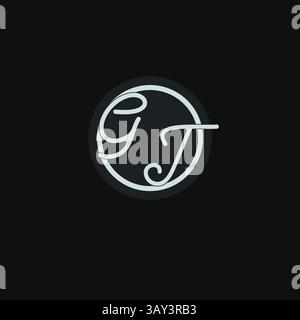 Initials GT logo monogram with simple circle line design inspiration vector graphic Stock Vector