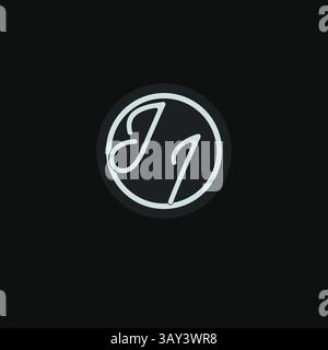 Initials JI logo monogram with simple circle line design inspiration vector graphic Stock Vector