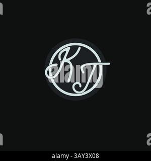 Initials KT logo monogram with simple circle line design inspiration vector graphic Stock Vector