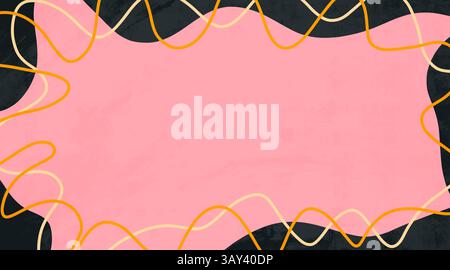 A dynamic abstract background with a pink center, surrounded by black areas. Wavy orange and yellow lines add energy and contrast, creating a vibrant Stock Photo