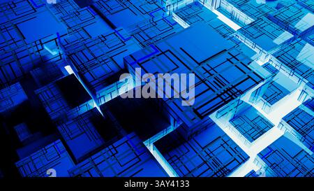 Vibrant abstract background showcases interconnected cubes, representing technology and data in a digital landscape. Stock Photo