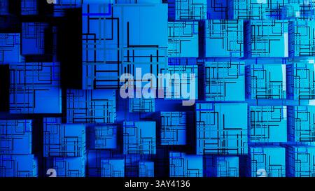 Vibrant abstract background showcases interconnected cubes, representing technology and data in a digital landscape. Stock Photo