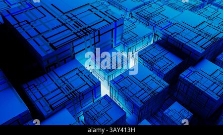 Vibrant abstract background showcases interconnected cubes, representing technology and data in a digital landscape. Stock Photo