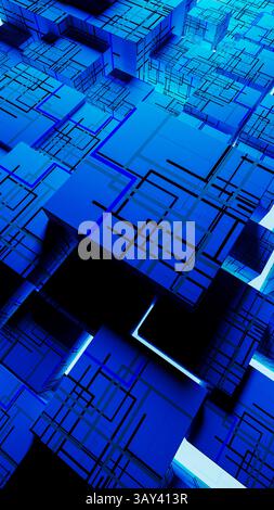 Vibrant abstract background showcases interconnected cubes, representing technology and data in a digital landscape. Stock Photo