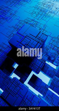 Vibrant abstract background showcases interconnected cubes, representing technology and data in a digital landscape. Stock Photo