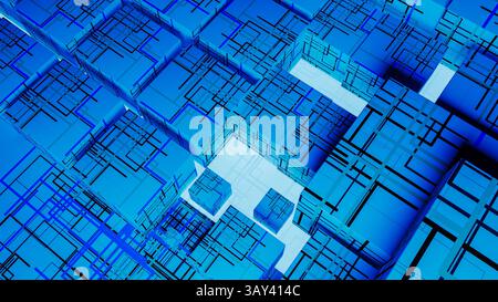 Vibrant abstract background showcases interconnected cubes, representing technology and data in a digital landscape. Stock Photo