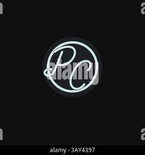 Initials PC logo monogram with simple circle line design inspiration vector graphic Stock Vector