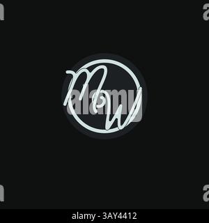 Initials MW logo monogram with simple circle line design inspiration vector graphic Stock Vector
