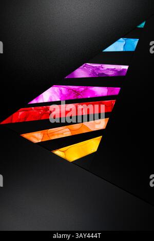 Shape Patterned Paper Red Geometric Shape on Black Grunge Background. Bright red geometric ...