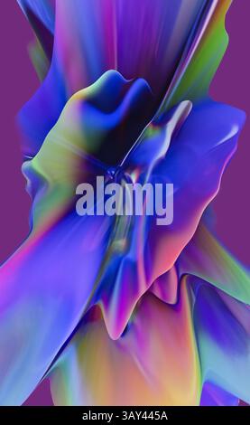 A visually striking 3D extrusion design displaying vibrant, holographic colors that blend seamlessly into smooth peaks and valleys. Stock Photo