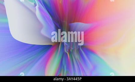 Dynamic display of holographic 3D extrusions, radiating in a gradient of vibrant colors, ideal for visual representations and artistic backgrounds. Stock Photo