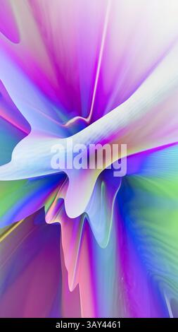 Experience a stunning display of holographic art featuring vibrant 3D extrusions. This image captivates with its fluid transitions and intense color s Stock Photo