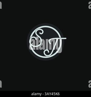 Initials ST logo monogram with simple circle line design inspiration vector graphic Stock Vector