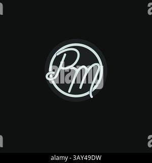 Initials PM logo monogram with simple circle line design inspiration vector graphic Stock Vector