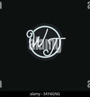 Initials WT logo monogram with simple circle line design inspiration vector graphic Stock Vector