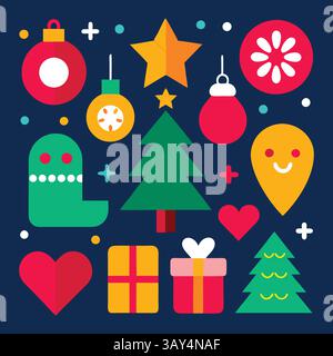 Christmas Design Elements and Decorations: bell, tree, light, gift, read hart, Stock Vector