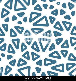 Minimalistic triangles background. Medium triangles size. Solid Color style. Rounded triangles outlined. Repeatable pattern. Ocean Blue Depths. Stock Vector