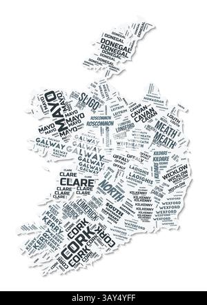 Ireland Text Style Regions. Country region names word clouds in the ...