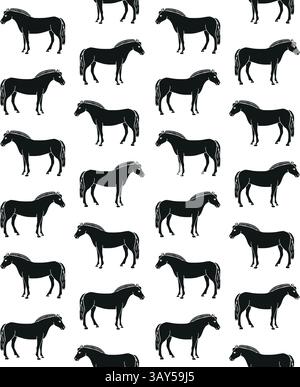 Vector hand drawn fjord horse silhouette isolated on white background ...