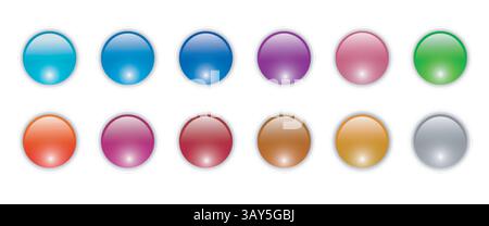 Shiny buttons set, glossy circle icons multicolored collection Stock Vector