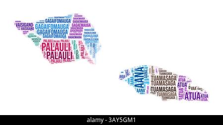 Samoa region word cloud. Country shape design. Samoa colored illustration. Region names collage cloud. Vector illustration. Stock Vector