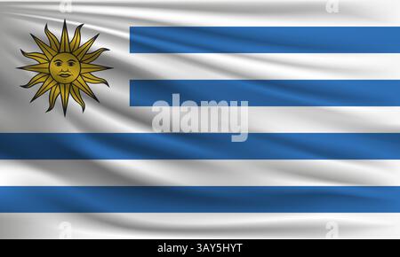 Vector flag of Uruguay waving closeup style background illustration Stock Vector