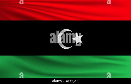 Vector flag of Libya waving closeup style background illustration Stock Vector
