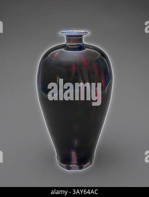 An elegant vase with a sleek, curvaceous design emanates a subtle glow, reflecting intricate patterns of light and color, creating an ethereal atmosphere., black vase, Northern Song dynasty, Northern Song dynasty, about 1100, stoneware with glaze, 13 in., Asian Art, Classic art with a modern twist reimagined by Artotop Stock Photo